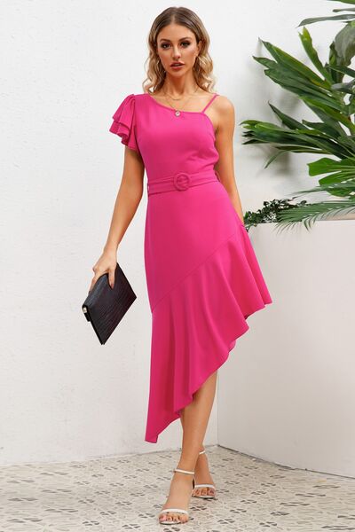 Ruffled Asymmetrical Neck Flutter Sleeve Dress - All Dresses - Dresses - 10 - 2024