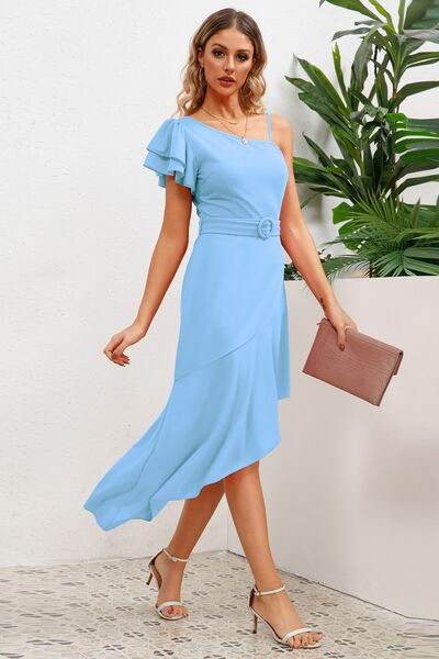 Ruffled Asymmetrical Neck Flutter Sleeve Dress - All Dresses - Dresses - 15 - 2024