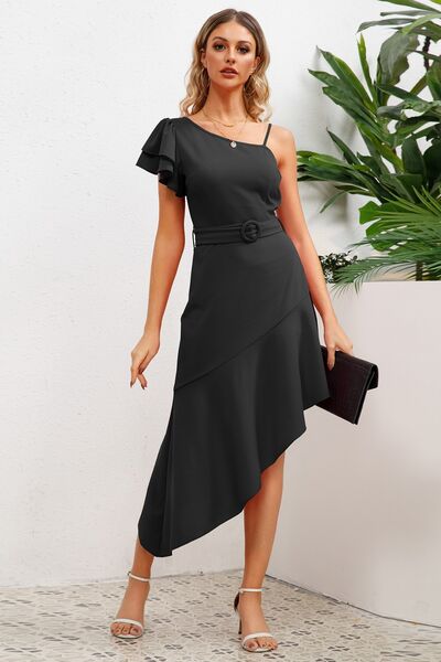 Ruffled Asymmetrical Neck Flutter Sleeve Dress - All Dresses - Dresses - 3 - 2024