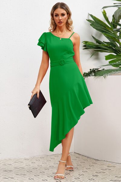 Ruffled Asymmetrical Neck Flutter Sleeve Dress - All Dresses - Dresses - 6 - 2024