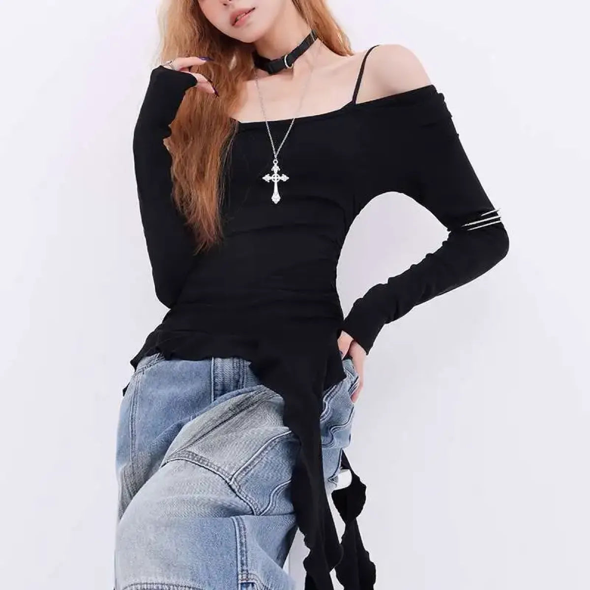 Grunge Asymmetrical Ruffle T-Shirt - T-Shirts - T-Shirt - 2