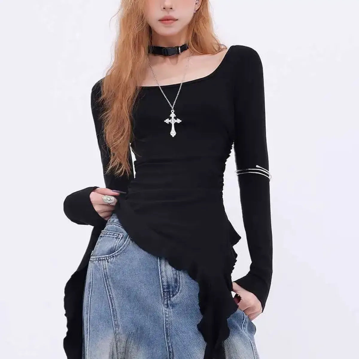 Grunge Asymmetrical Ruffle T-Shirt - T-Shirts - T-Shirt - 3