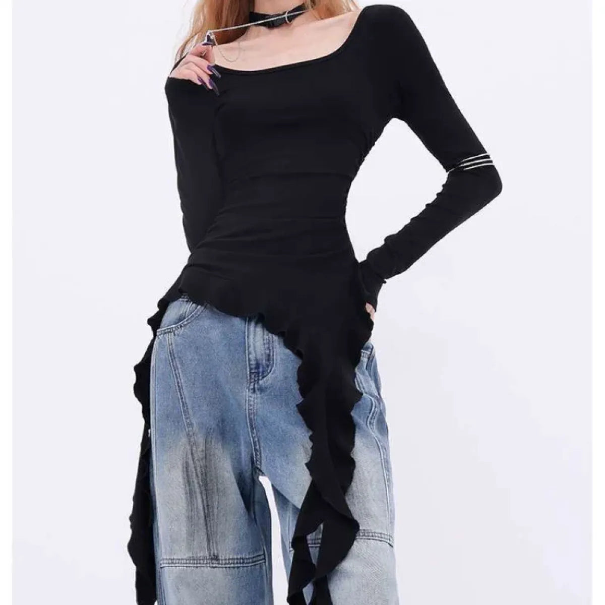 Grunge Asymmetrical Ruffle T-Shirt - T-Shirts - T-Shirt - 4