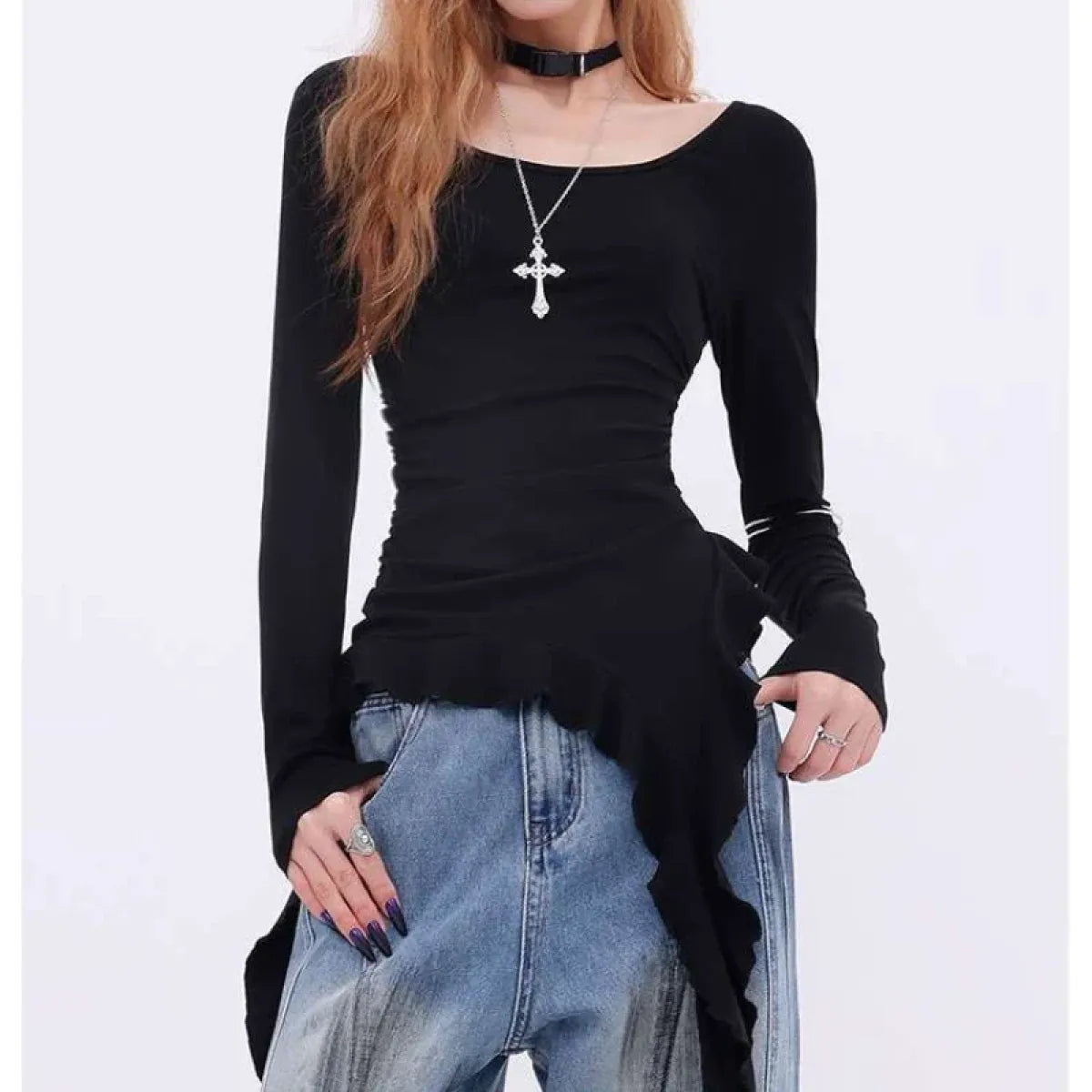 Grunge Asymmetrical Ruffle T-Shirt - T-Shirts - T-Shirt - 5