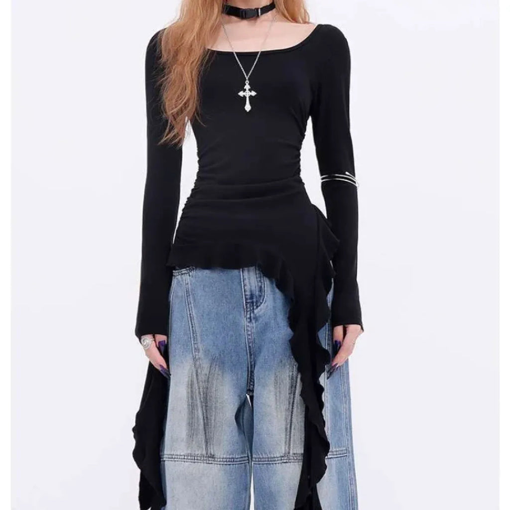 Grunge Asymmetrical Ruffle T-Shirt - T-Shirts - T-Shirt - 6