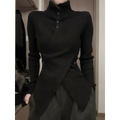 Asymmetrical Turtleneck Slim Knit Sweater - Sweaters - Sweater / Pullover - 1