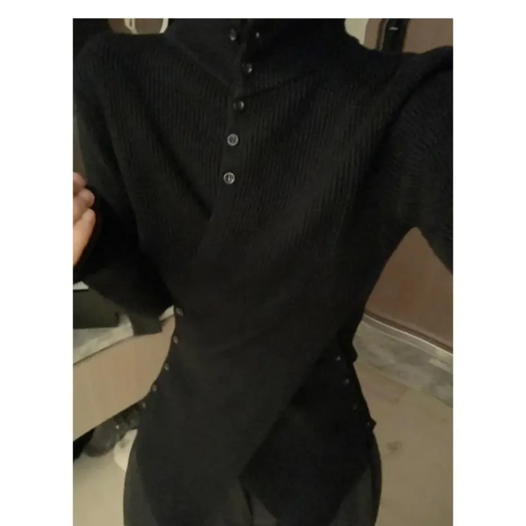 Asymmetrical Turtleneck Slim Knit Sweater - Sweaters - Sweater / Pullover - 2