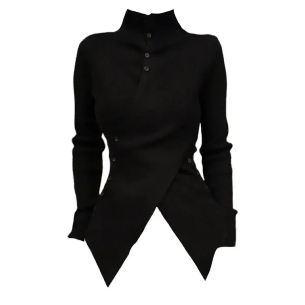 Asymmetrical Turtleneck Slim Knit Sweater - Sweaters - Sweater / Pullover - 3