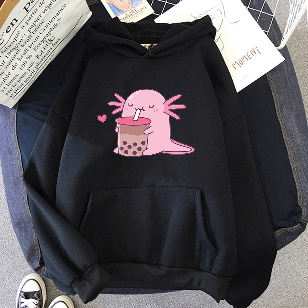 Axolotl Boba Milk Tea Hoodie - Black / S - Women’s Clothing & Accessories - Shirts & Tops - 15 - 2024