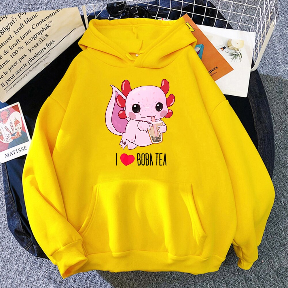 Axolotl Boba Milk Tea Hoodie - Yellow / S - Women’s Clothing & Accessories - Shirts & Tops - 17 - 2024