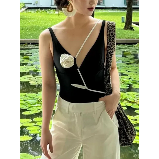 Black Backless 3D Floral One-Piece Swimsuit - Women’s Clothing & Accessories - Swimwear - 1