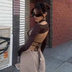 Backless Long Sleeve Crop Tops - Women’s Clothing & Accessories - Long - Asymmetric - Crop Tops - 20