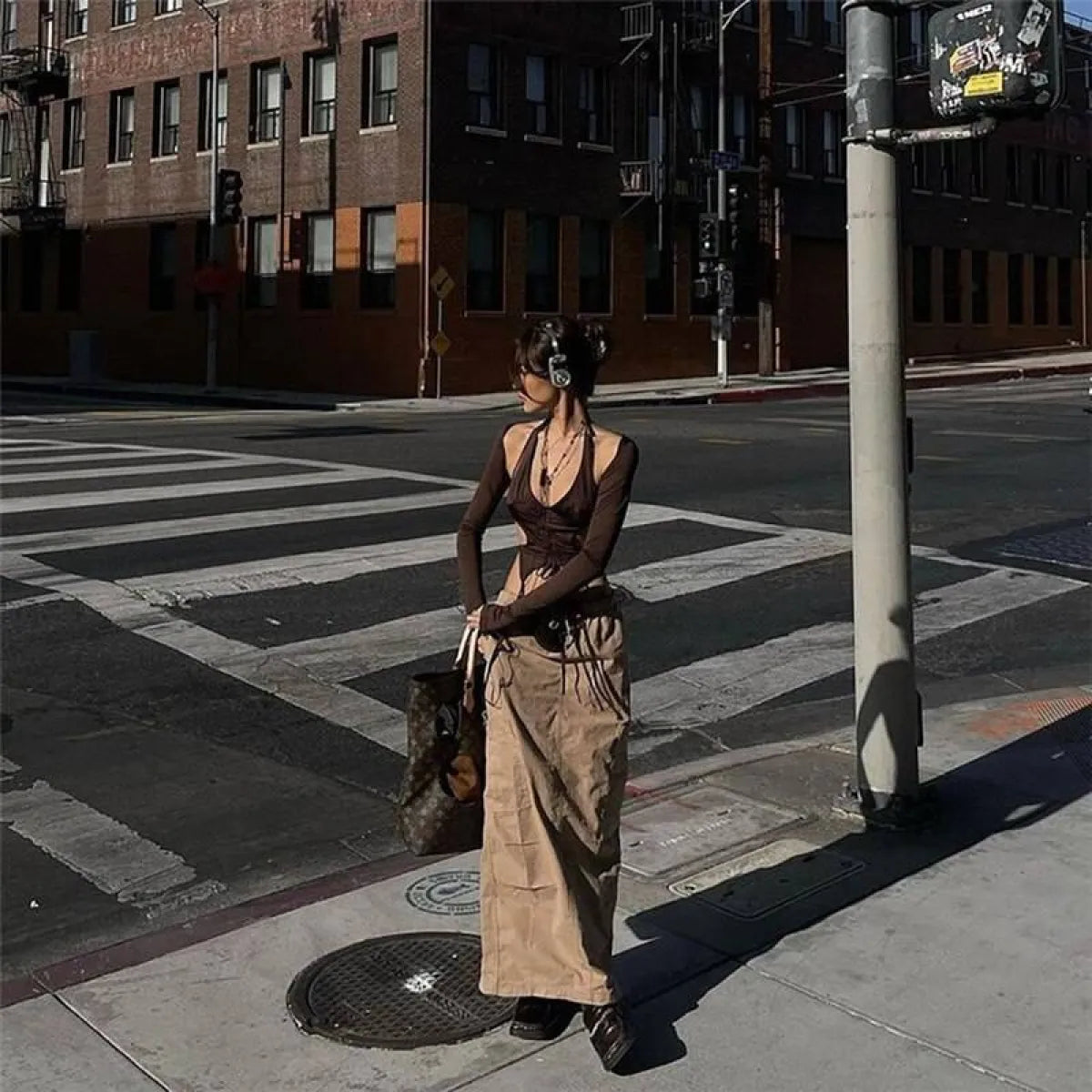 Backless Long Sleeve Crop Tops - Women’s Clothing & Accessories - Long - Asymmetric - Crop Tops - 27