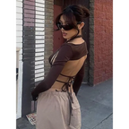 Backless Long Sleeve Crop Tops - Women’s Clothing & Accessories - Long - Asymmetric - Crop Tops - 3