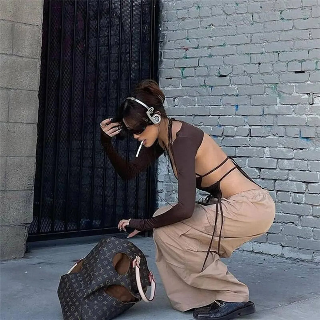 Backless Long Sleeve Crop Tops - Women’s Clothing & Accessories - Long - Asymmetric - Crop Tops - 31