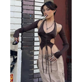 Backless Long Sleeve Crop Tops - Women’s Clothing & Accessories - Long - Asymmetric - Crop Tops - 33