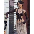 Backless Long Sleeve Crop Tops - Women’s Clothing & Accessories - Long - Asymmetric - Crop Tops - 33