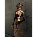 Backless Long Sleeve Crop Tops - Women’s Clothing & Accessories - Long - Asymmetric - Crop Tops - 4