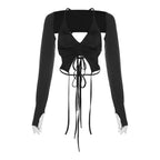 Backless Long Sleeve Crop Tops - Women’s Clothing & Accessories - Long - Asymmetric - Crop Tops - 6