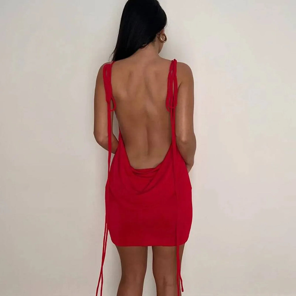 Lace Up Backless Dress - All Dresses - 41