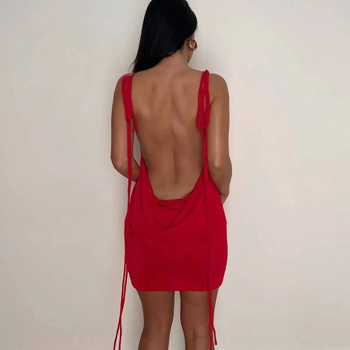 Lace Up Backless Dress - All Dresses - 41