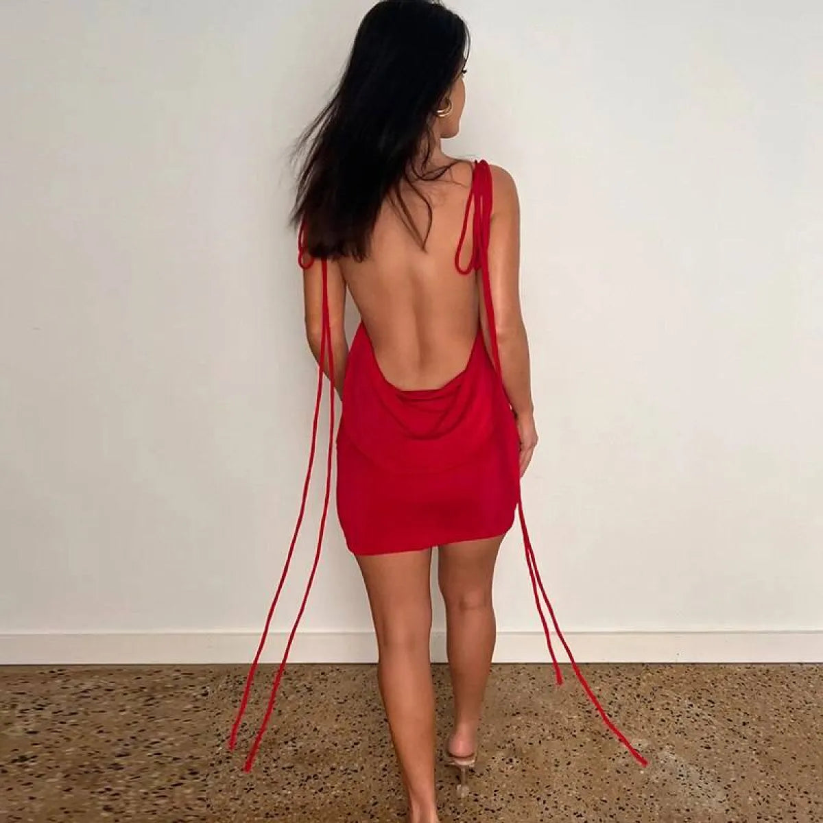 Lace Up Backless Dress - All Dresses - 42