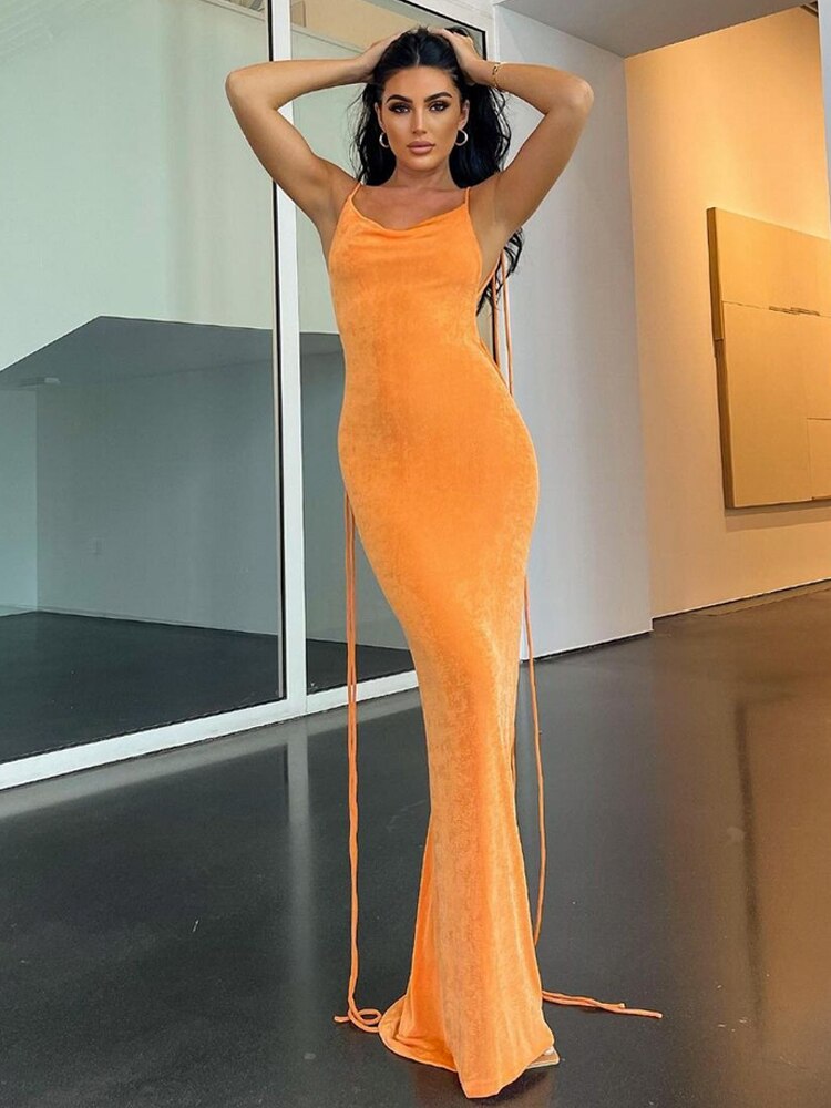 Lace Up Backless Dress - Orange / S - All Dresses - Dresses - 44 - 2024