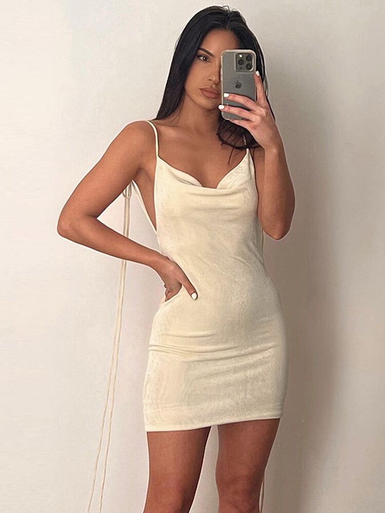 Lace Up Backless Dress - Beige / S - All Dresses - Dresses - 46 - 2024