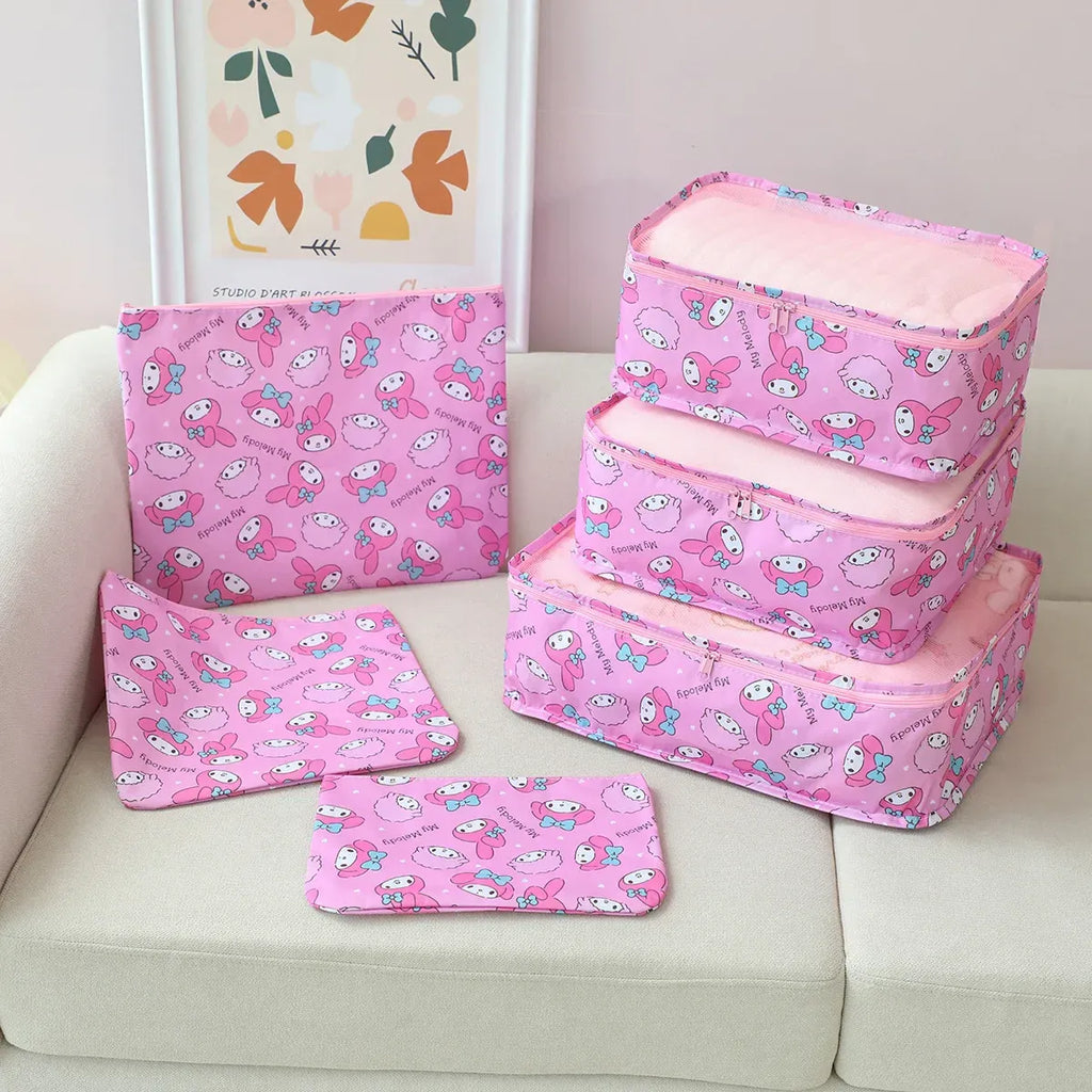 Sanrio Kawaii Travel Duffel Bag Set – 6 Piece - Harajuku Style - Cosmetic Bags - 12