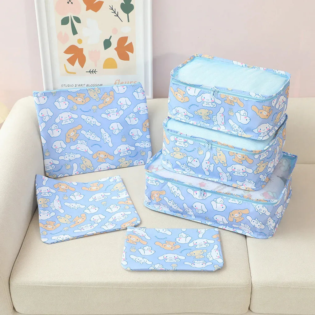 Sanrio Kawaii Travel Duffel Bag Set – 6 Piece - Harajuku Style - Cosmetic Bags - 15