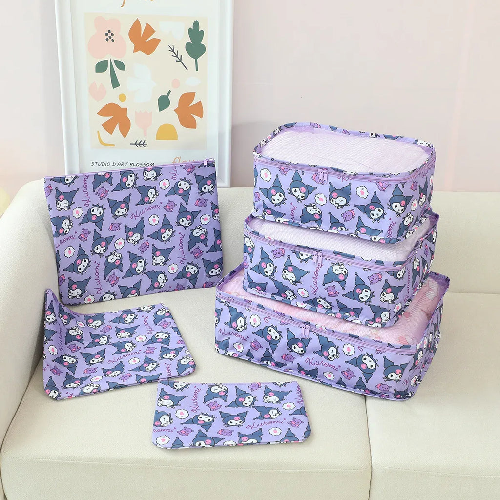 Sanrio Kawaii Travel Duffel Bag Set – 6 Piece - Harajuku Style - Cosmetic Bags - 16