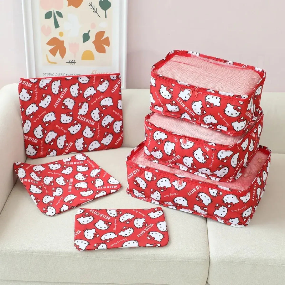 Sanrio Kawaii Travel Duffel Bag Set – 6 Piece - Harajuku Style - Cosmetic Bags - 6