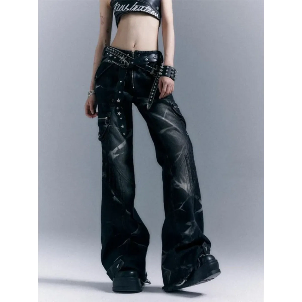 Gothic Y2K Black Baggy Cargo Jeans - Bottoms - Jeans - 1