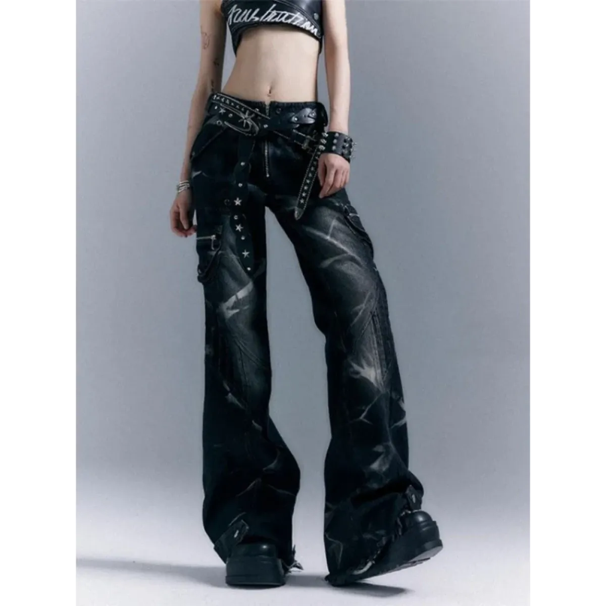 Gothic Y2K Black Baggy Cargo Jeans - Bottoms - Jeans - 1