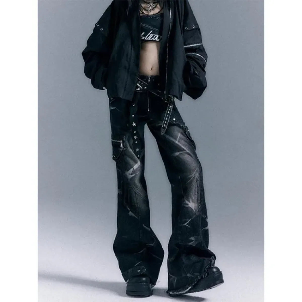 Gothic Y2K Black Baggy Cargo Jeans - Bottoms - Jeans - 2