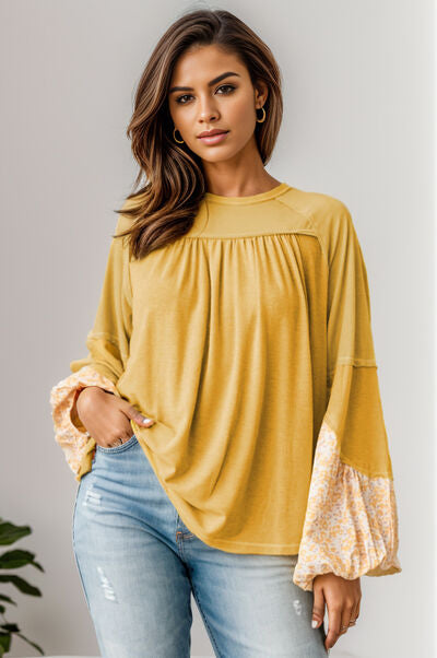 Printed Detail Balloon Sleeve Blouse - Yellow / S - Women’s Clothing & Accessories - Shirts & Tops - 1 - 2024