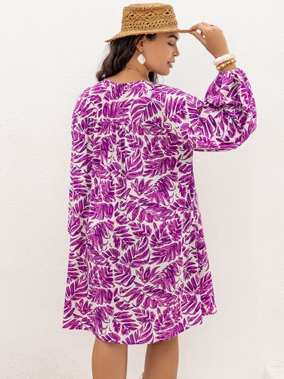 Plus Size Printed V-Neck Balloon Sleeve Mini Dress - All Dresses - Dresses - 10 - 2024