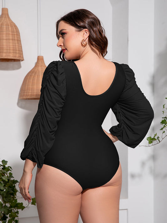 Plus Size Tied Deep V Balloon Sleeve One-Piece Swimsuit - Women’s Clothing & Accessories - Swimwear - 2 - 2024