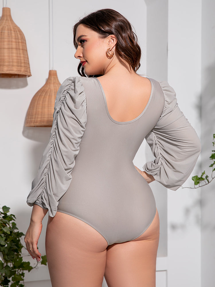 Plus Size Tied Deep V Balloon Sleeve One-Piece Swimsuit - Women’s Clothing & Accessories - Swimwear - 9 - 2024