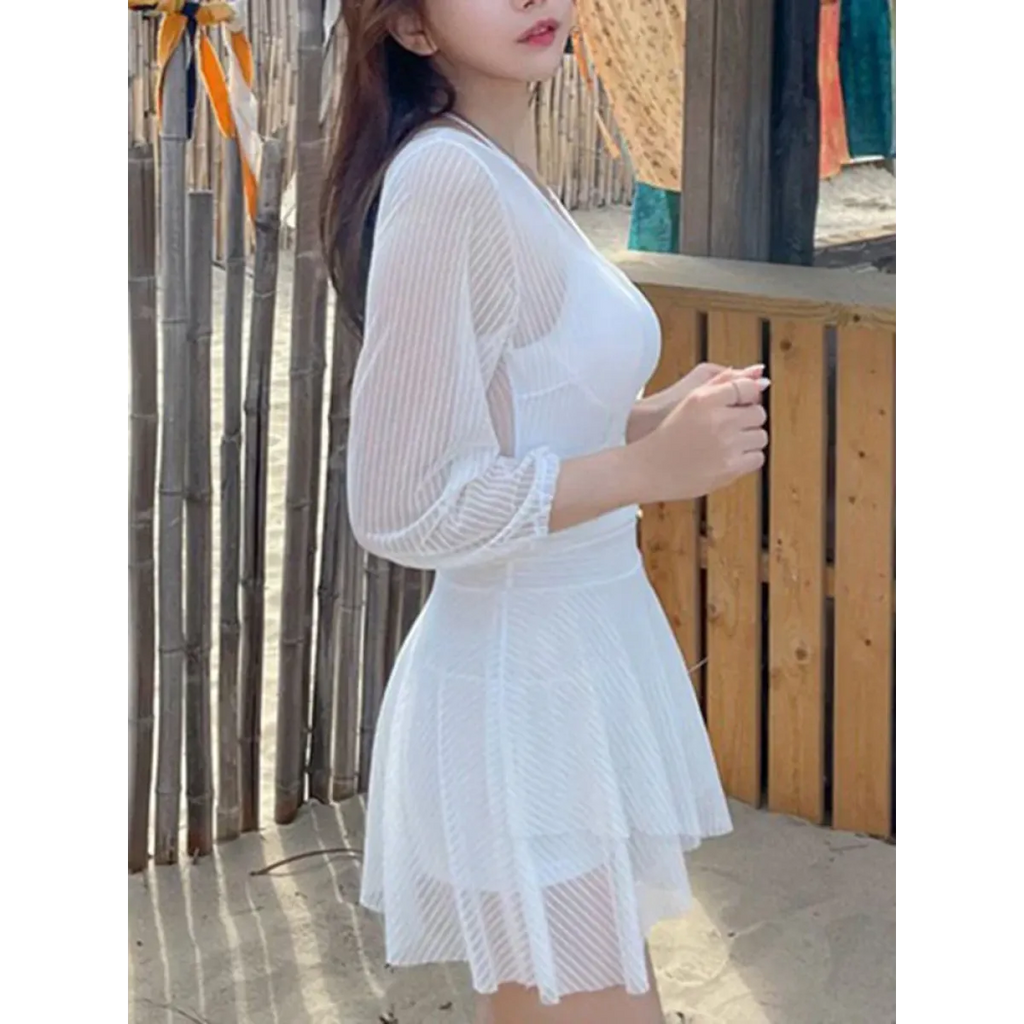 Mesh Low Cut Backless Swimsuit – Korean Beach Dress Biquinis 2025 - All Dresses - Swimwear - 3