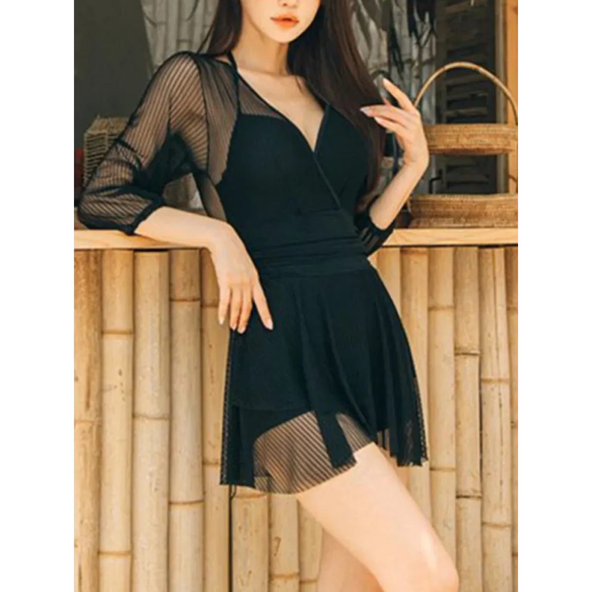Mesh Low Cut Backless Swimsuit – Korean Beach Dress Biquinis 2025 - All Dresses - Swimwear - 5