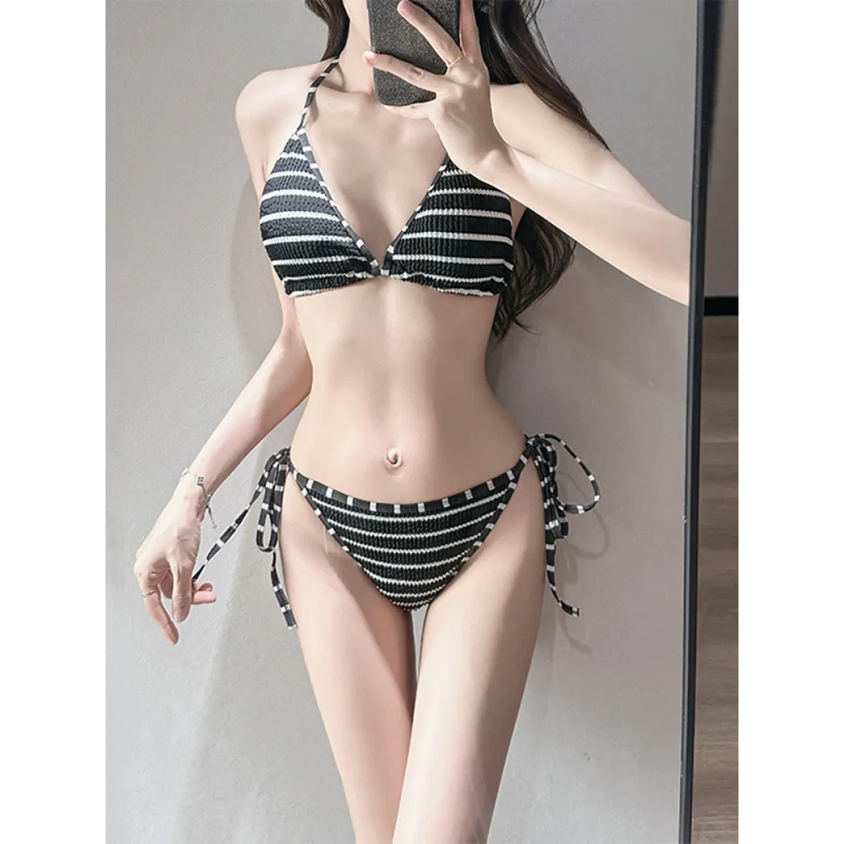 Striped Halter Bikini Set with Beach Shorts - Best Sellers - Swimsuits - 1