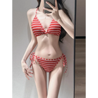 Striped Halter Bikini Set with Beach Shorts - Swimsuits - Swimsuits - 3