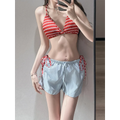 Striped Halter Bikini Set with Beach Shorts - Swimsuits - Swimsuits - 6