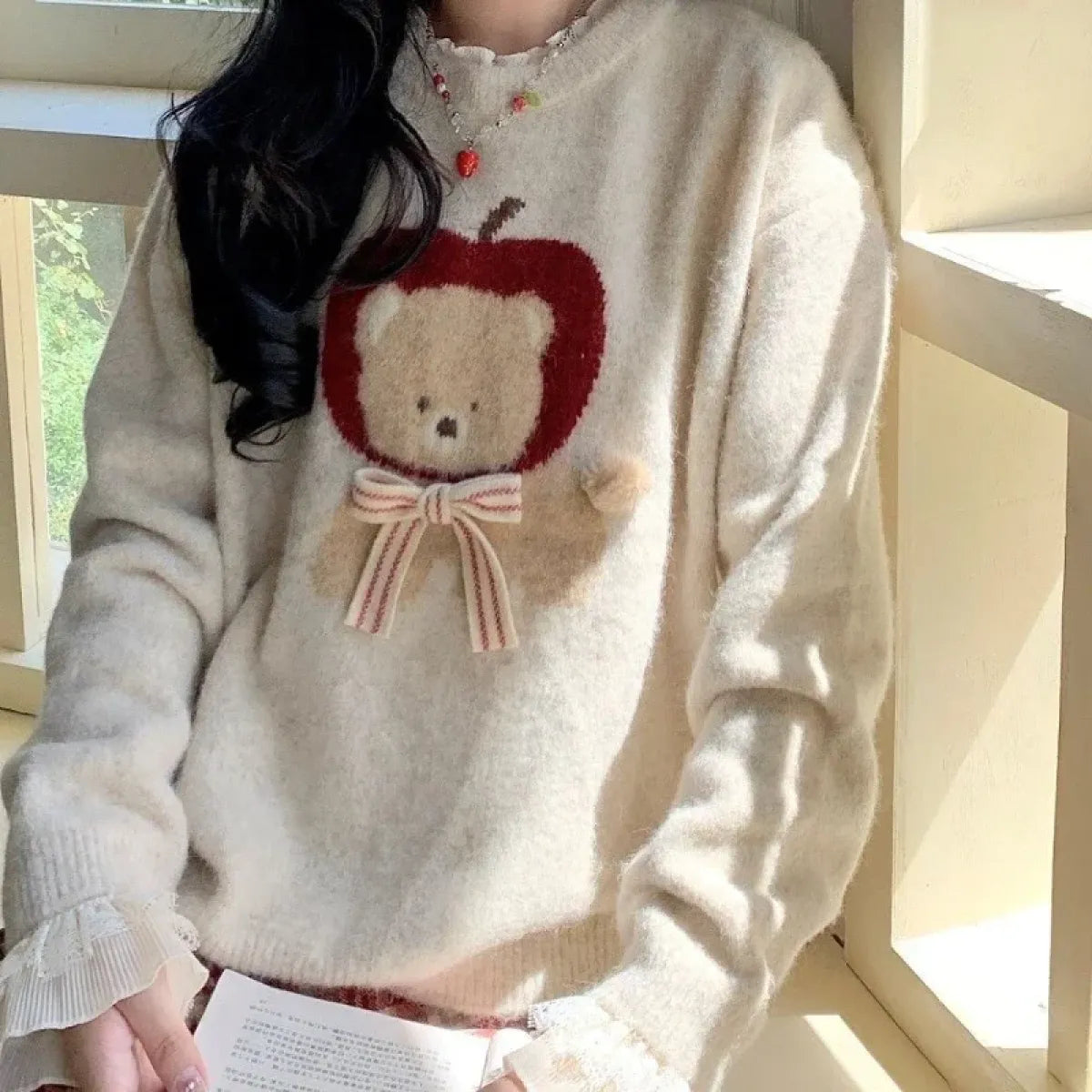 Kawaii Bear Appliqué Sweater - Sweaters - Sweaters - 1