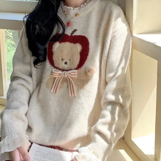 Kawaii Bear Appliqué Sweater - Sweaters - Sweaters - 1