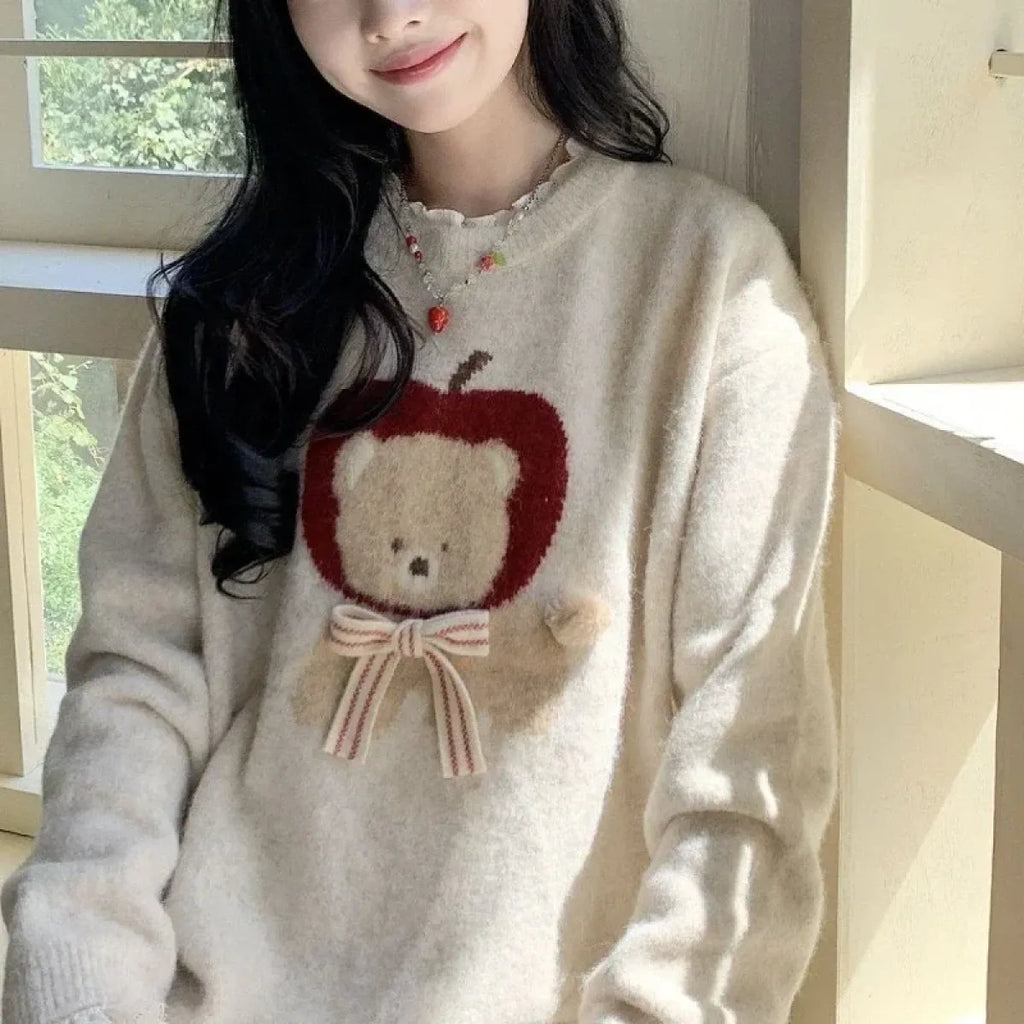 Kawaii Bear Appliqué Sweater - Sweaters - Sweaters - 2