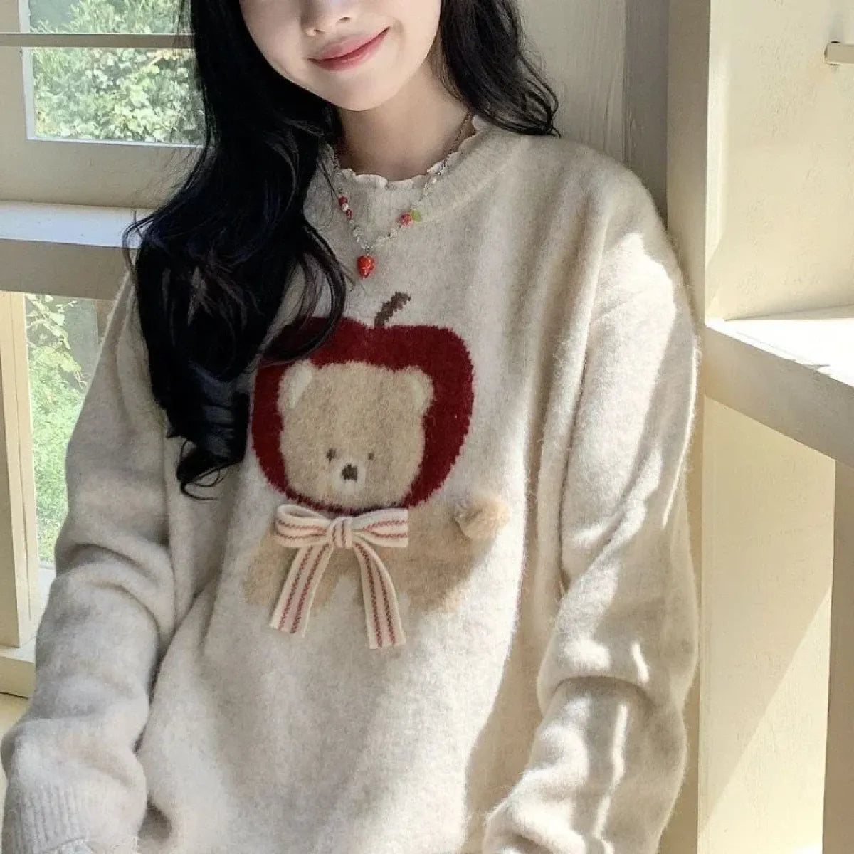 Kawaii Bear Appliqué Sweater - Sweaters - Sweaters - 2