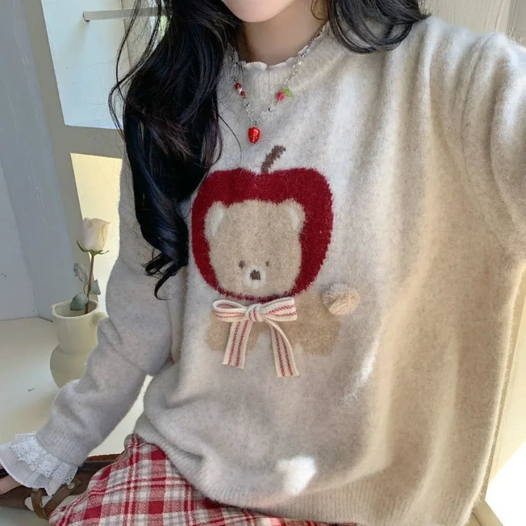 Kawaii Bear Appliqué Sweater - Sweaters - Sweaters - 5