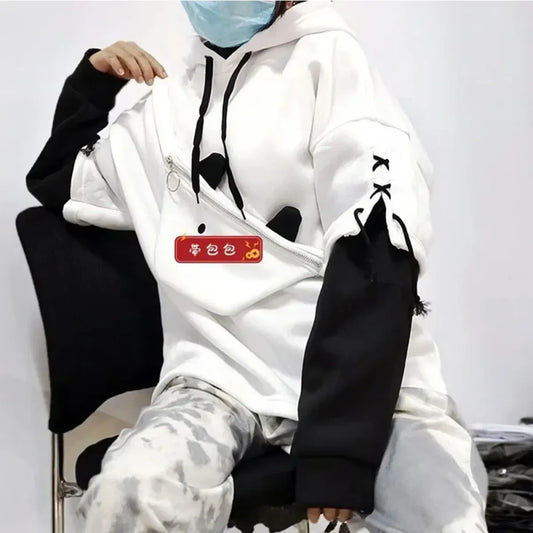 Harajuku Bear Bag Hoodie – Y2K Layered Pullover - Hoodies & Sweatshirts - Hoodie - 2